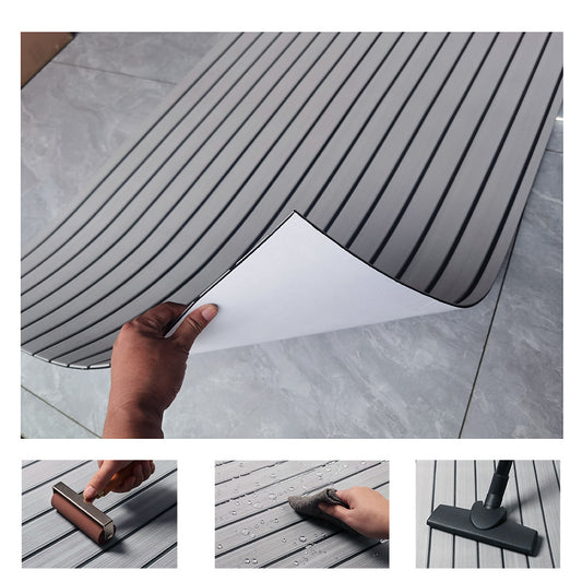 Grey Striped EVA Boat Deck Mat - Waterproof Non-Slip Flooring for Yacht, Boat, and Outdoor Use(2400x450x6mm)