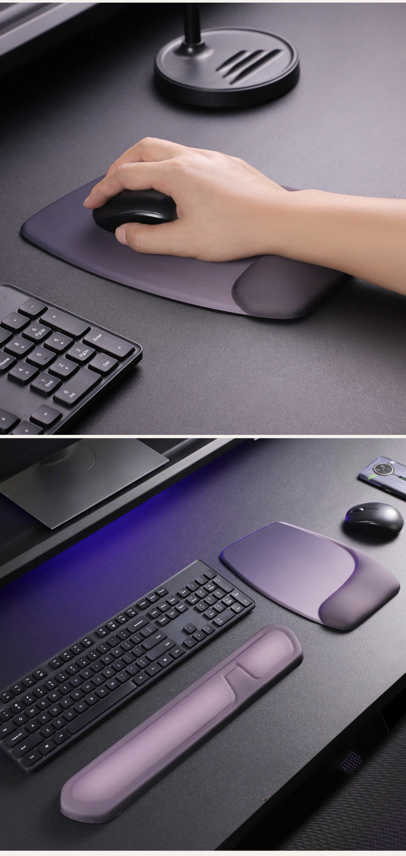 Purple and Green Comfortable Memory Foam Wrist Rest Set – Ergonomic Mouse Pad & Keyboard Hand Support for Office and Home Use
