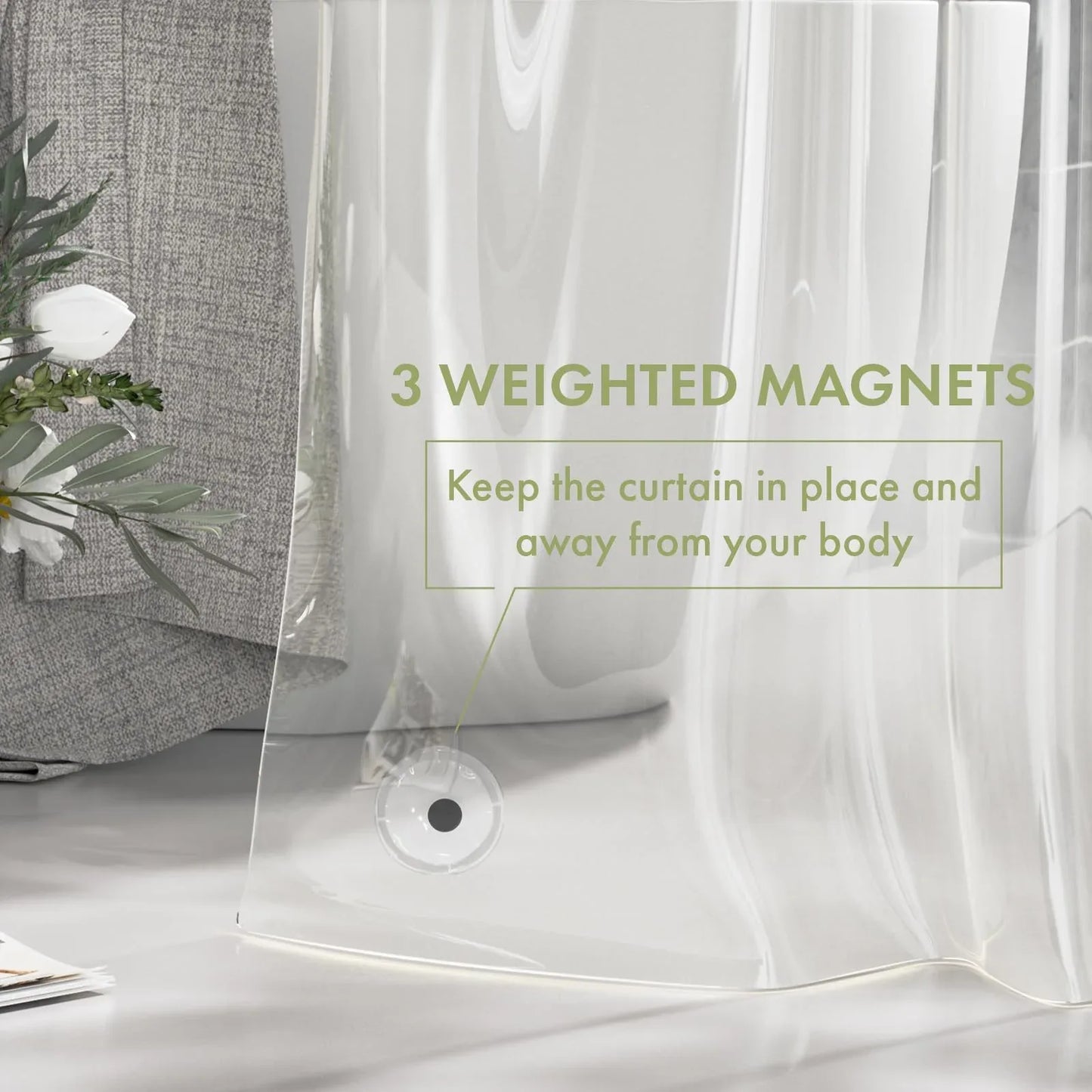 Heavy-Duty Clear PEVA Shower Curtain Liner with 3 Magnets - Waterproof & Easy-Clean Bathroom Liner with Hooks - Mekamart Australia