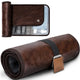 Brown Men's PU Leather Toiletry Bag - Waterproof Travel Organizer for Shaving Kits & Bathroom Accessories (50.8x25.4 cm unfolded, 25.4 cm rolled) - Mekamart Australia