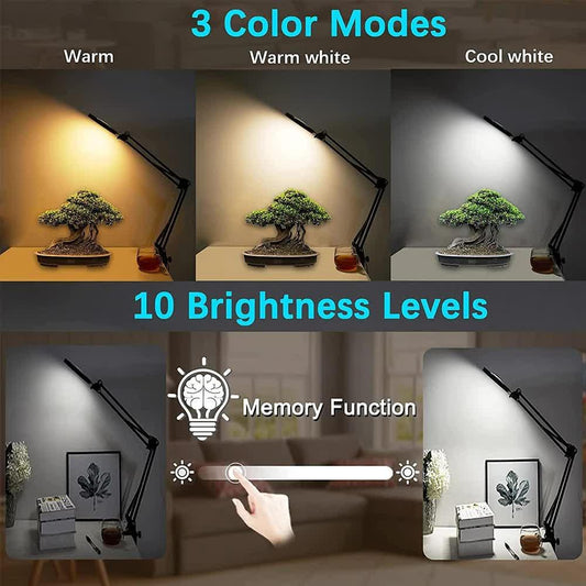 2-in-1 White LED Magnifier Desk Lamp With Clip - Hands-Free, Dimmable 3-Color Light for Crafts & Workbench - Mekamart Australia
