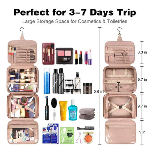 Pink Portable Large Hanging Womens' Luxury PU Leather Cosmetic Bag - Waterproof Travel Toiletry Organizer , Easy Visibility & Durable - Mekamart Australia