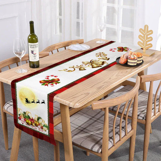 Style-6 New Year & Christmas Table Runner(33 x 180 CM) - Festive Linen Tablecloth, Digital Print Christmas Decor - Mekamart Australia