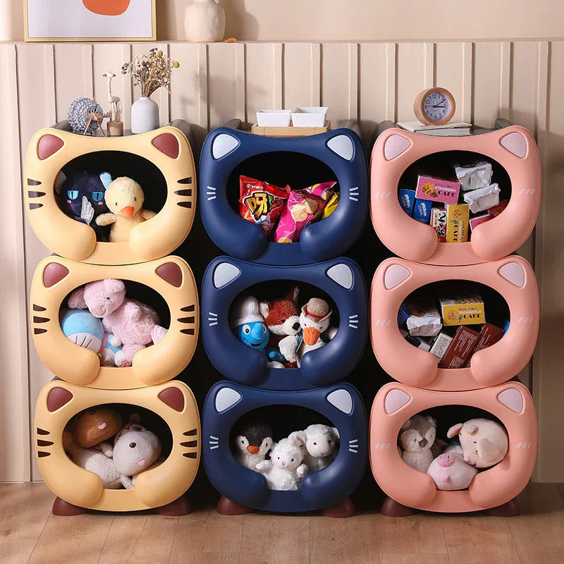 Pink Cute Cat-Themed Stackable Storage Bin - Multi-purpose Pet Bed & Toy Organizer - Mekamart Australia