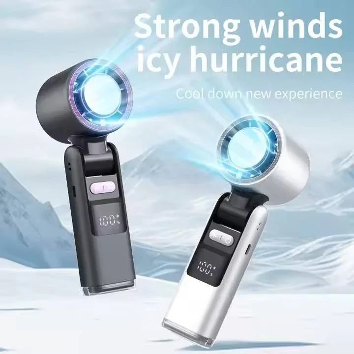White New 100-Speed Portable Handheld Fan - Rechargeable Folding Turbo Mini USB Fan with Superconducting Cooling - Mekamart Australia