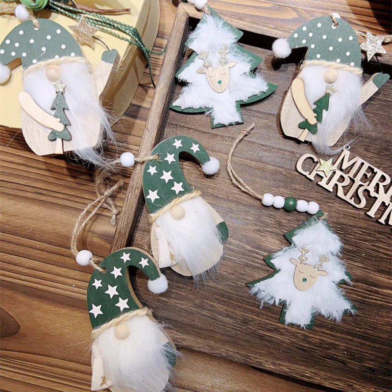 3-PCS The old man with green dots Christmas Ornaments Hanging Pendants Nordic Style Gnomes and Reindeer with Faux Fur and Beads for Xmas Tree Home Party Decoration - Mekamart Australia
