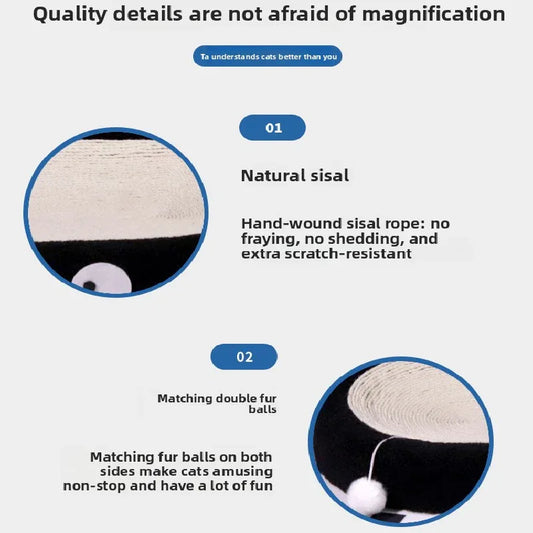 Oval-shaped black coal balls Large Cat Scratcher Bed 2 in 1 Sisal Scratching Pad & Plush Lounge Nest Durable Claw Grinder Mat for Indoor Cats - Mekamart Australia