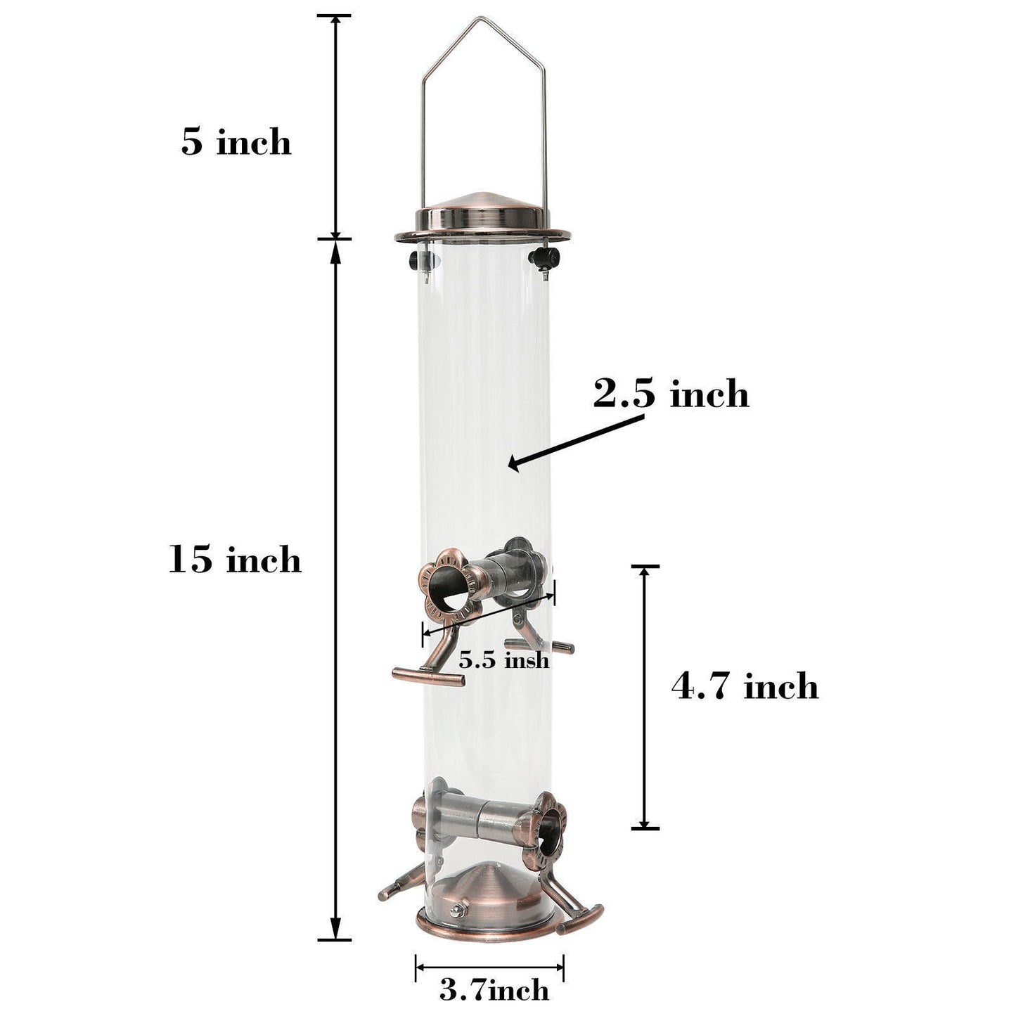 Hanging Metal Wild Bird Feeder Weatherproof Outdoor Garden Bird Food Dispenser with 4 Feeding Ports and Perches