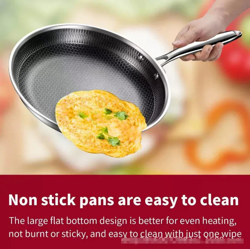 Stainless Steel Non-Stick Frying Pan 28CM Honeycomb Wok Skillet with Lid Induction Compatible Cookware Silver - Mekamart Australia
