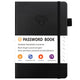 Black Password Log Book with Alphabetical Tabs Internet Address Organizer Small PU Leather Notebook with Owl Design Pen Holder and Inner Pocket Ideal for Home and Office