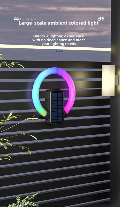 Solar Outdoor Wall Light RGB Color Changing & Warm White - Modern Circular LED Fence Lamp with Type-C USB Charging & Waterproof for Garden & Patio - Mekamart Australia