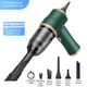4-in1 Green Wireless Compact Handheld Car Vacuum Cleaner & Air Duster with 5 Nozzles/Brushes- 5300 Pa High Power Blower/Suction Tool for Auto, Home & Office - Mekamart Australia