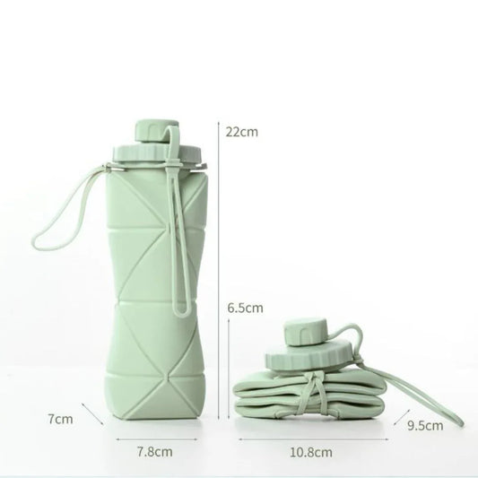 Green Portable Food Grade Silicone Collapsible Sports Water Bottle 600ML - Folding down 80% , Low High Temperature Resistant - Mekamart Australia