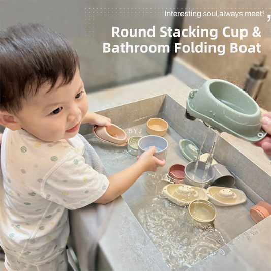 11PCS Sailboat Stacking Cups Bath & Beach Toy Set - Creative Stacking Game for Toddlers, Water Play Educational Building Blocks - Mekamart Australia