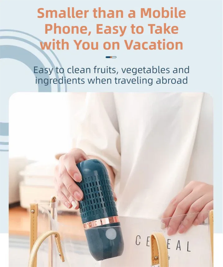Yellow Wireless Capsule Fruit and Vegetable Purifier(16x5.4CM) - Portable Food Disinfection & Sterilization Cleaner, 99.9% Bacteria Removal - Mekamart Australia