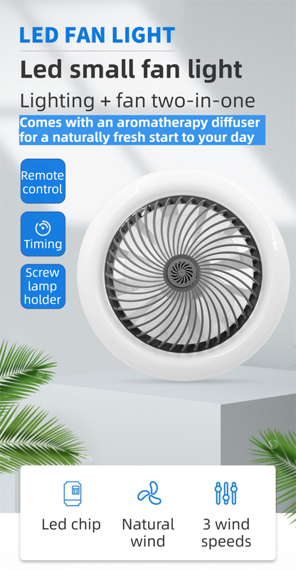 Black Remote LED Ceiling Fan Light with Aromatherapy Slot and Removable E27 Base Socket - Timer & Dimmable & 3-Speed & 3-Color Temperature Adjustable