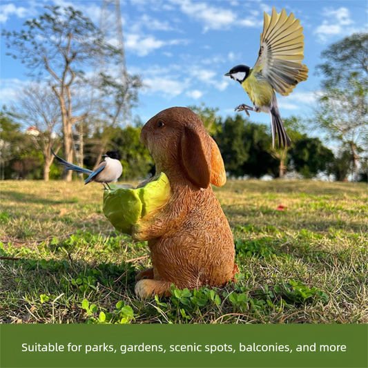Cute Resin Rabbit Bird Feeder for Outdoor Garden Courtyard Balcony Landscape Decoration Durable Waterproof Animal Statue for Local Wild Bird Enthusiasts
