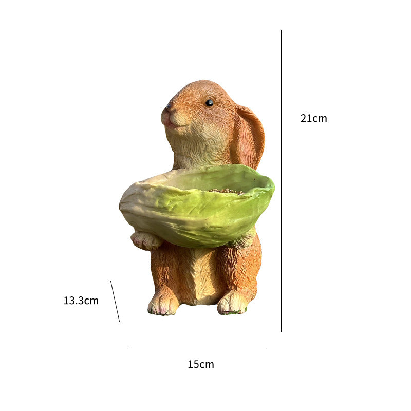 Cute Resin Rabbit Bird Feeder for Outdoor Garden Courtyard Balcony Landscape Decoration Durable Waterproof Animal Statue for Local Wild Bird Enthusiasts