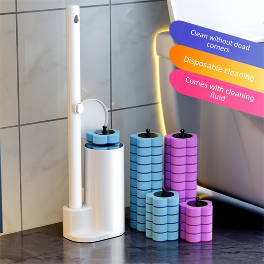 White Disposable Toilet Brush Set with Built-in Cleaner – Wall-Mountable, No-Drill Bathroom Cleaning Kit with Replaceable Heads(5 ocean-cleaning cotton pads)