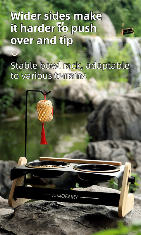 Black Elevated Adjustable (9-14CM) Double Ceramic Bowls Pet Diner - Ergonomic 270° Tilt Controlled Tip-Proof Stable Iron Base