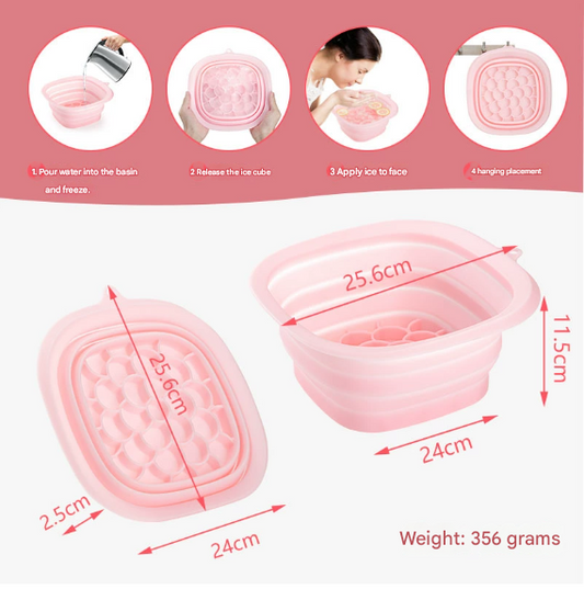 Pink Collapsible Silicone Face Ice Basin | Portable Cold Therapy and Beauty Tool | Multi-Use Facial Spa