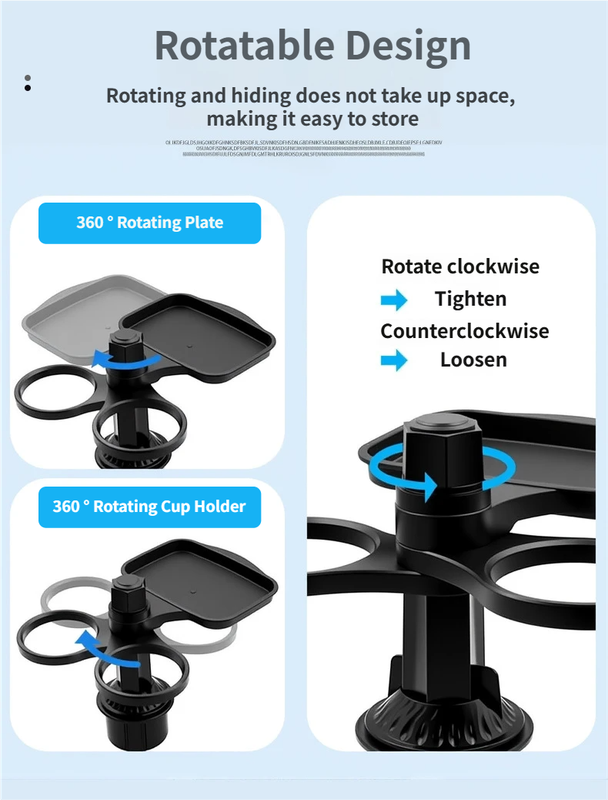 2-in-1 Car Rotating Dinner Tray & Double Cup Holder with Secure Phone Mount - Car Cup Slot Swivel Expander and Snacks & Drinks Organizer
