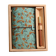 Wild Rose Retro A6 Travelers Leather Notebook & Wooden Pen Gift Box - Floral Botanical Loose-Leaf Journal with Bronze Charm, Kraft Paper and Lined Paper
