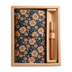 Cornflower Retro A6 Travelers Leather Notebook & Wooden Pen Gift Box - Floral Botanical Loose-Leaf Journal with Bronze Charm, Kraft Paper and Lined Paper