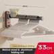 33CM Moisture Aluminum Folding Towel Rack Integrated Bottom Hook - 90° Folding Black Walnut Grain Wall-Mounted Drying Rod and Organize