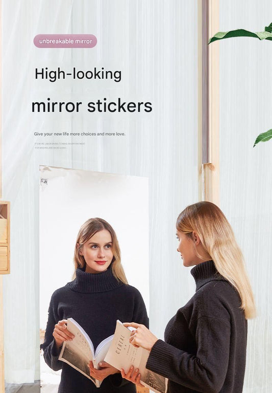 40*200cm Self-Adhesive PET Mirror Sticker - Unbreakable Soft Glass Mirror Film,Safety Soft Mirror - Cut-to-Size, High-Reflective Wall Decal for Bedroom, Wardrobe, Bathroom - Easy Peel-and-Stick Installation, No Drill Damage Space-Saving Design