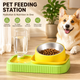 Yellow and Green Cat & Dog Feeding Station with Water Dispenser β Elevated Stainless Steel Pet Bowl Set with Slow Feeder, Anti-Spill Design and Automatic Water Supply
