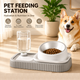 Grey and White Cat & Dog Feeding Station with Water Dispenser β Elevated Stainless Steel Pet Bowl Set with Slow Feeder, Anti-Spill Design and Automatic Water Supply
