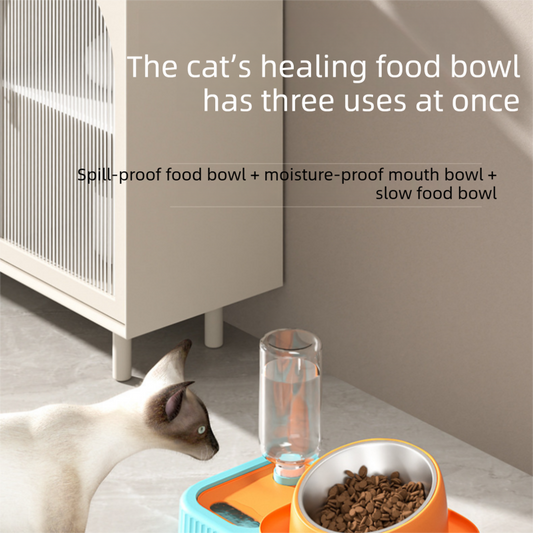Grey and White Cat & Dog Feeding Station with Water Dispenser – Elevated Stainless Steel Pet Bowl Set with Slow Feeder, Anti-Spill Design and Automatic Water Supply