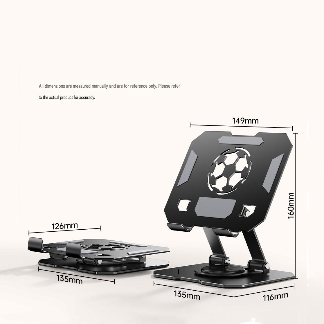 Black 360 Degree Rotating Tablet and Phone Stand Adjustable Desktop Holder Foldable Aluminium Alloy Device Stand for Video Calls Streaming Study and Office Us