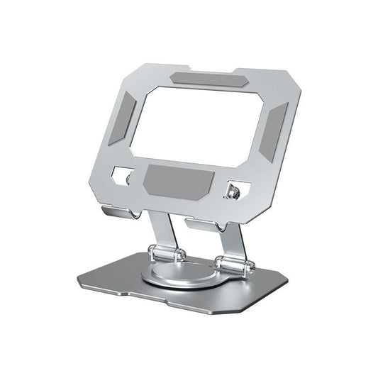 Silver Adjustable Aluminium Alloy Tablet Stand with 360ยฐ Rotation, Foldable Metal Desk Holder for iPad, Tablets, E-Readers and Smartphones