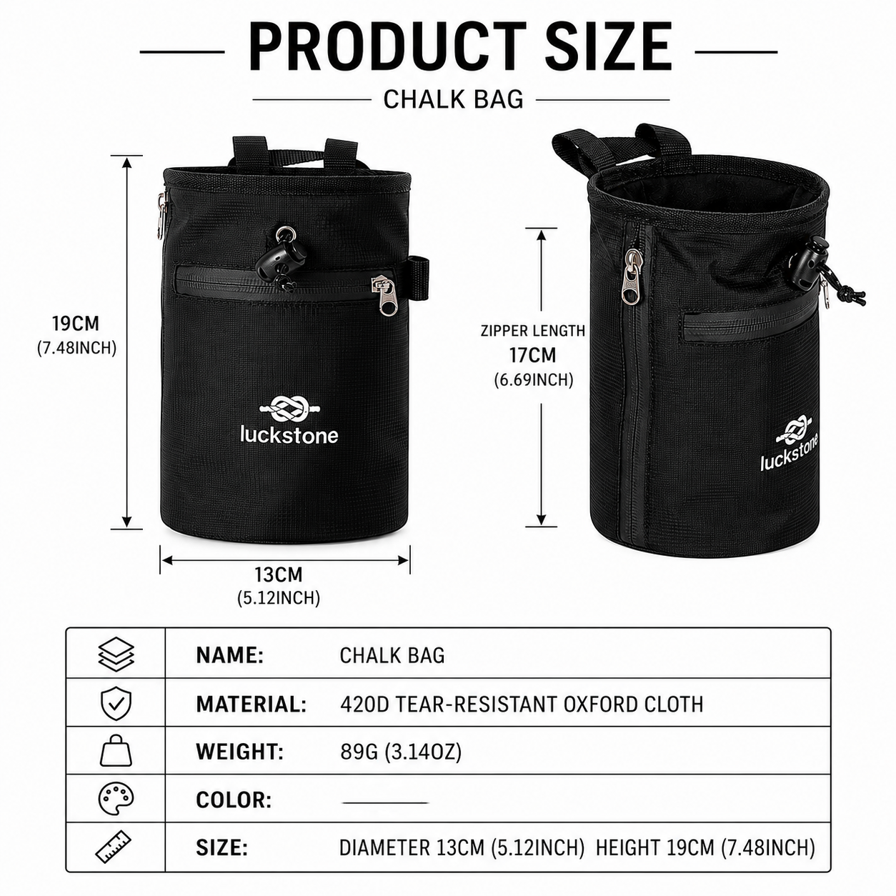 Climbing Chalk Bag - Blue Chalk Pouch with Adjustable Waist Belt, Storage Pocket and Fleece Lining for Rock Climbing, Bouldering, Weightlifting and Gym Training