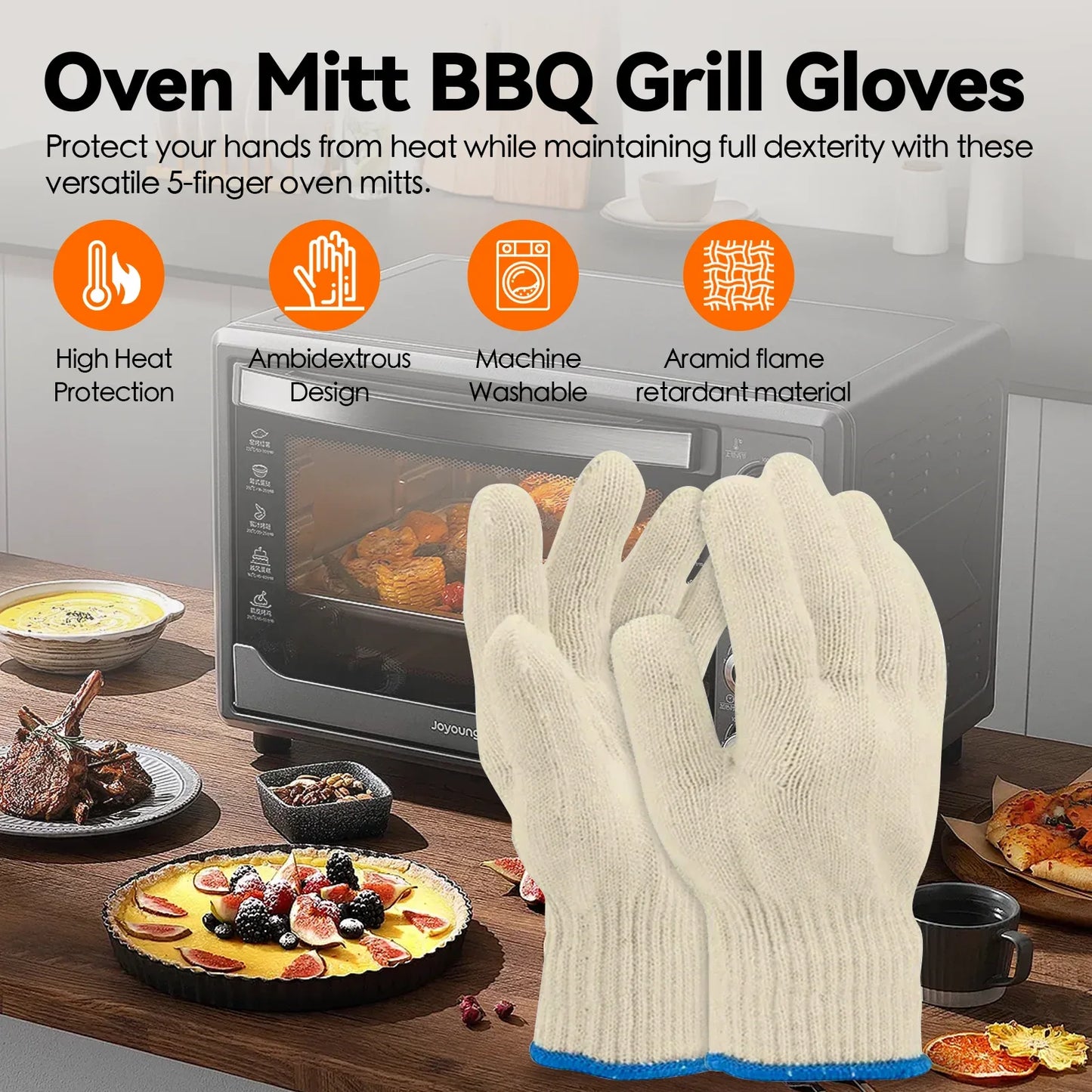 2 Pair 5 Finger Oven Mitt BBQ Grill Gloves - Mekamart Australia