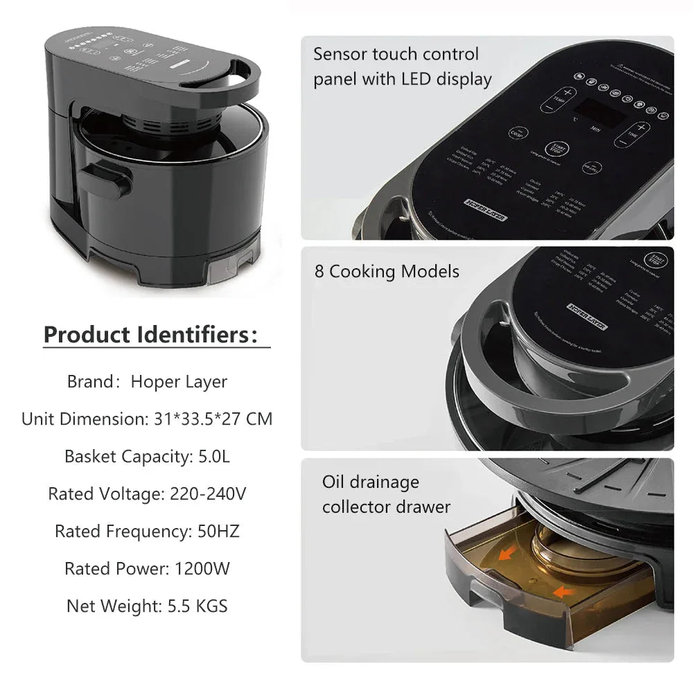 Hoper Layer Multi-functional 2 in 1 air fryer & smokeless BBQ grill KZ-50 - Mekamart Australia