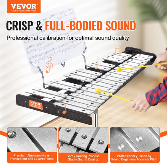 30 Note Glockenspiel Xylophone Bell Kit, Professional Percussion Instrument Set with Mallets, Drum Sticks, Music Stand, 8" Practice Pad, Adjustable Stand and Carrying Bag for Students & Adults