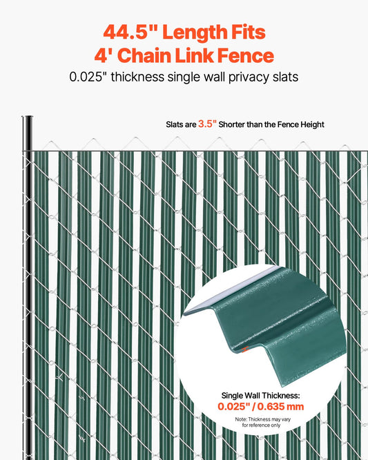 Bottom Locking Privacy Slats, Single-Wall Vertical Bottom-Locking Slats for Chain-Link Fence, High-Density HDPE Chain Link Slats Ideally Fit 1.2 m High Fence for Garden Farm Sports Field(Green)