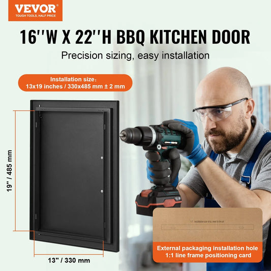 VEVOR BBQ Access Door, 415x570 mm Single Outdoor Kitchen Door, Cold Plate Flush Mount Door, Wall Vertical Door with Handle, for BBQ Island, Grilling Station, Outside Cabinet - Mekamart Australia