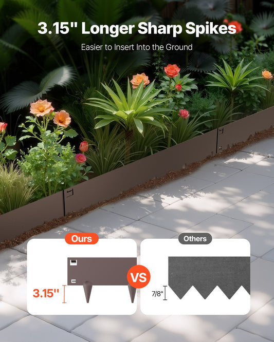 Steel Landscape Edging, 5 Packs 990 x 181 mm Rust-Resistant Metal Landscape Edging, Bendable Garden Edging Border, Heavy Duty Lawn Edging, Easy-to-Install, Flower Bed Yard Pathway Divider Brown