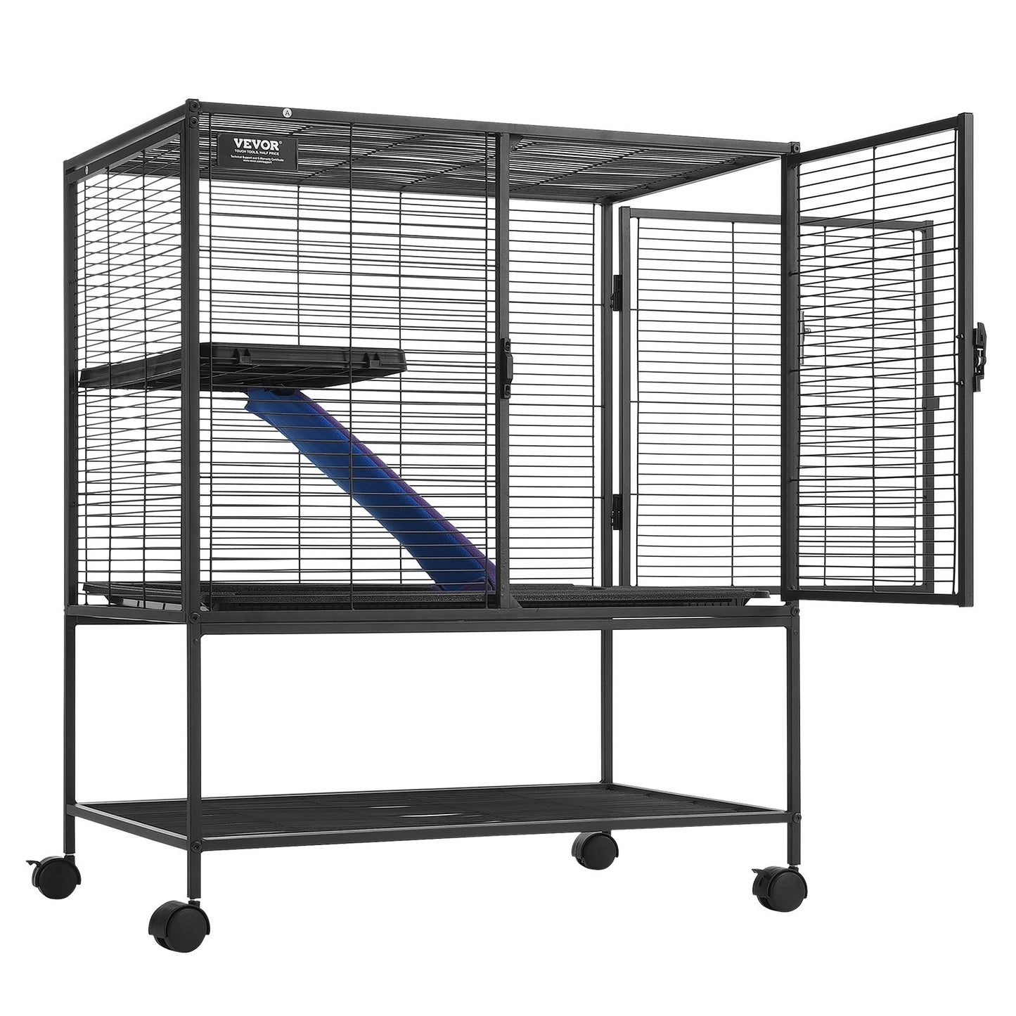 36" Metal Small Animal Cage 2-Tier Rolling Ferret Cage with Tray A Ramp