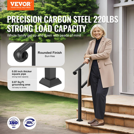 Handrails for Outdoor Steps, 2-3 Step Stair Hand Rail & Indoor Railing Kit, Railings for Outside Steps with Installation Kit, Hand Rails for Seniors,Porch Railing & Deck Hand Rail, Black