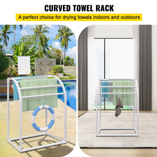 VEVOR Pool Towel Rack, 5 Bar, Milky, Freestanding Outdoor PVC Curved Poolside Storage Organizer, Include 8 Towel Clips, Mesh Bag, Hook, Also Stores Floats and Paddles, for Beach, Swimming Pool, Home - Mekamart Australia