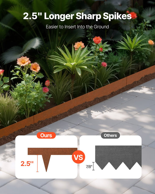 Steel Landscape Edging, 10 Packs 40 x 4.5 in Weather-Resistant & Pre-Rust Metal Landscape Edging, Bendable Garden Edging Border, Heavy Duty Lawn Edging, Flower Bed Yard Pathway Divider