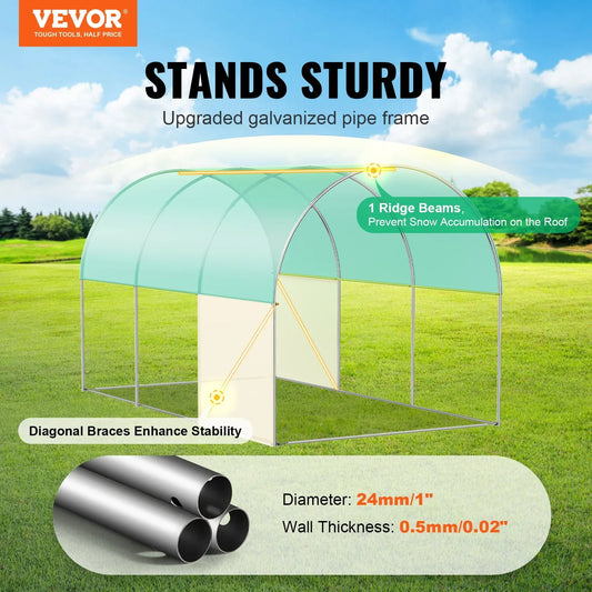 VEVOR Walk-in Tunnel Greenhouse 9.58x6.43x6.23ft Galvanized Frame PE Cover Green - Mekamart Australia