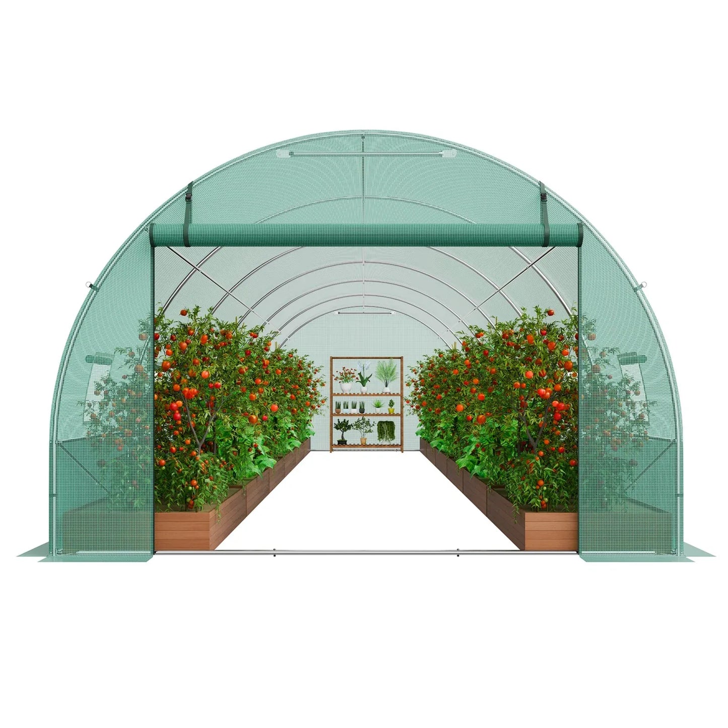 VEVOR Walk-in Tunnel Greenhouse 29.2x9.7x6.5ft Galvanized Frame PE Cover Green - Mekamart Australia