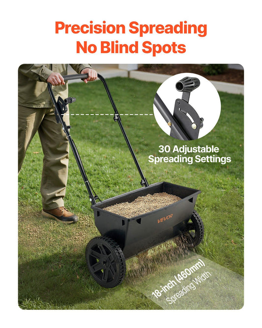 Walk-Behind Push Spreader, 22.6 kg Capacity, Drop Spreader with Hopper Grate, 18 in Spreading Width & 30 Settings, 10 in All Terrain Tires, Garden & Lawn Spreaders for Seed, Fertilizer