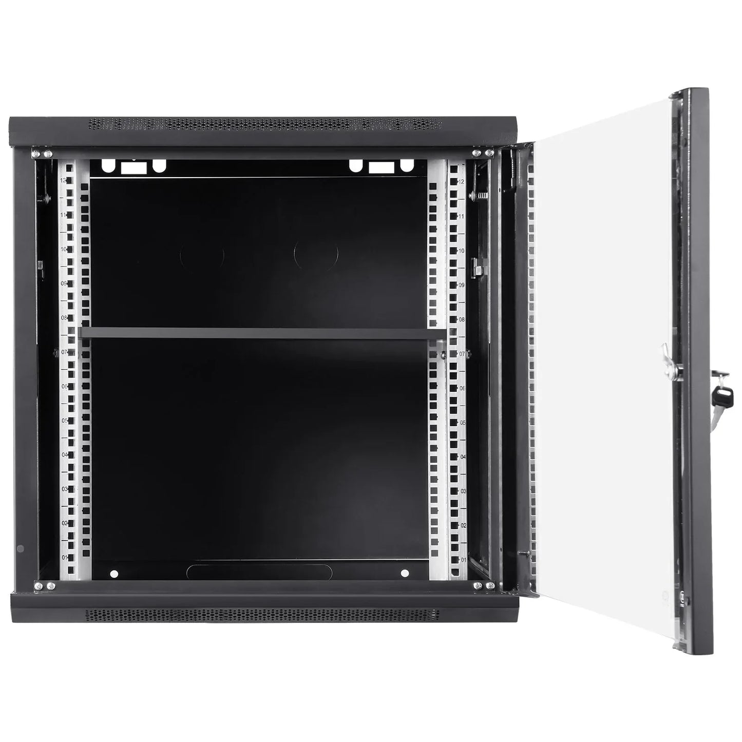 VEVOR 9U Wall Mount Network Server Cabinet, 39.37 cm Deep, Server Rack Cabinet Enclosure, 90.7 kg Max. Ground-mounted Load Capacity, with Locking Glass Door Side Panels, for IT Equipment, A/V Devices - Mekamart Australia